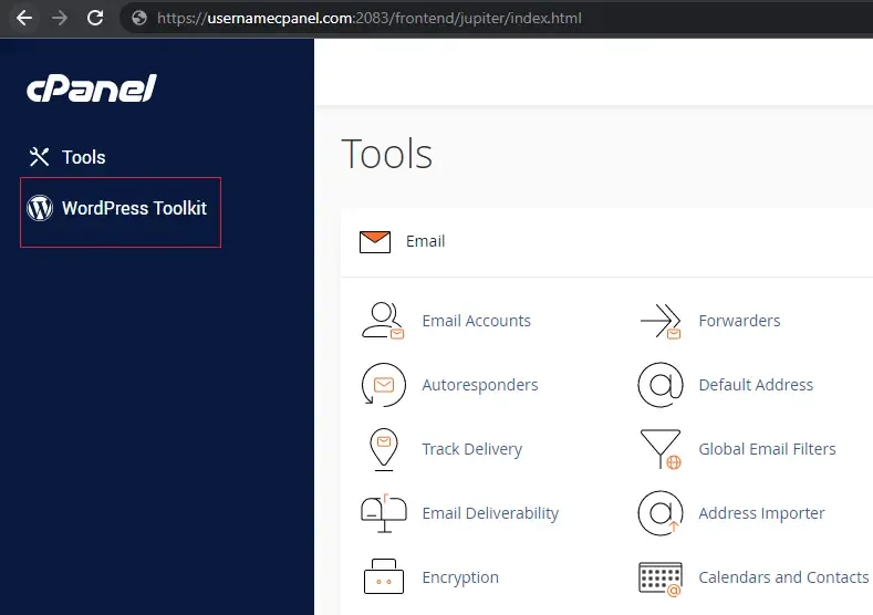 WordPress Toolkit menu