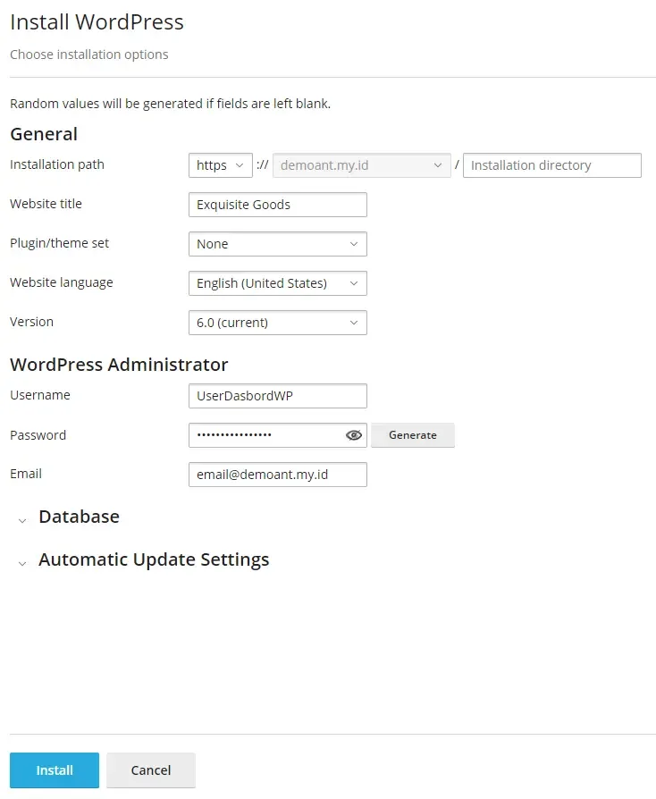 Install Wordpress