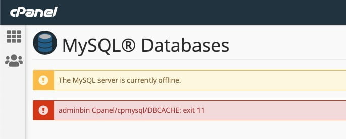 The MySQL server is currently offline :: cPanel Case